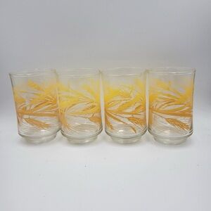 Vintage Libbey Wheat Juice Glasses, Orange & Yellow Wheat Pattern, Set of 4